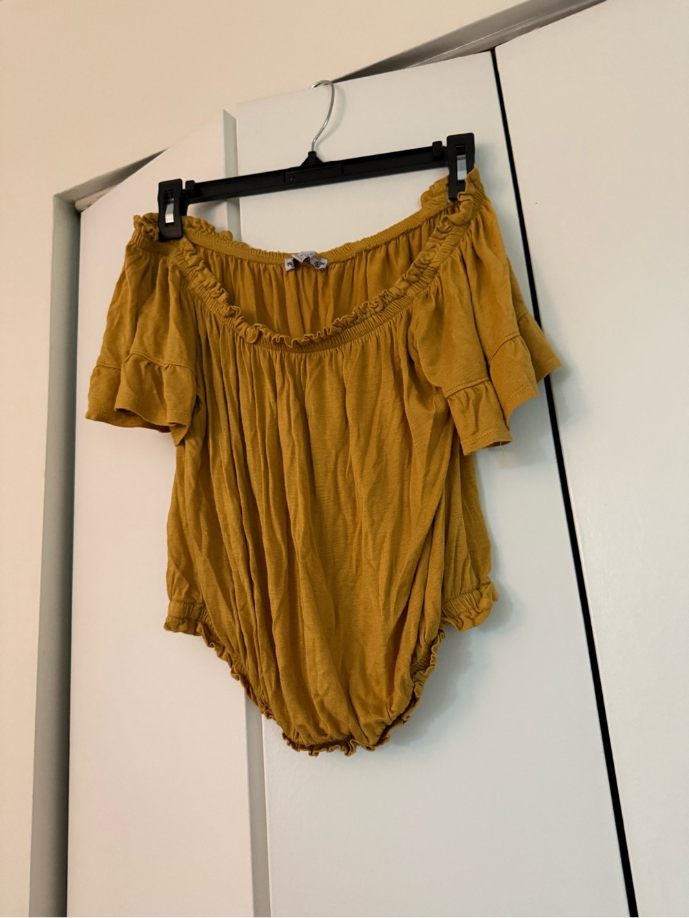 iris Mustard Off-Shoulder Ruffle Bodysuit